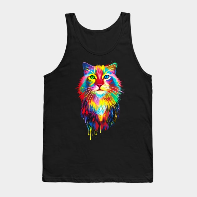 Colorful neon cat - pop art design for cat lovers Tank Top by Ravenglow